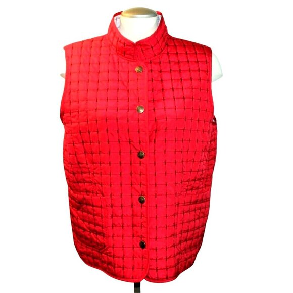 Quilted Vest Reversible Womens Size Large Red White Pockets Buttons Lightweight - Picture 1 of 6
